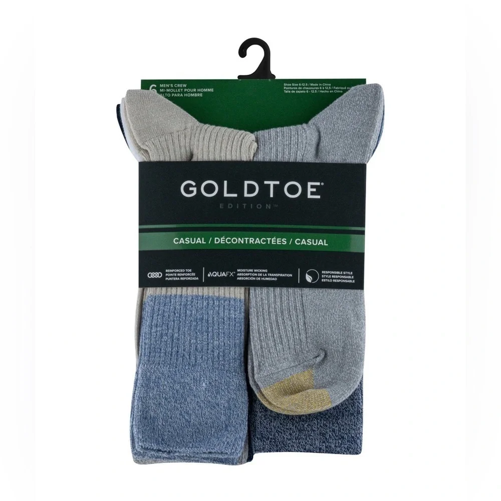 GoldToe Edition Mens Casual Rib Crew Socks Assorted, 6 Pack